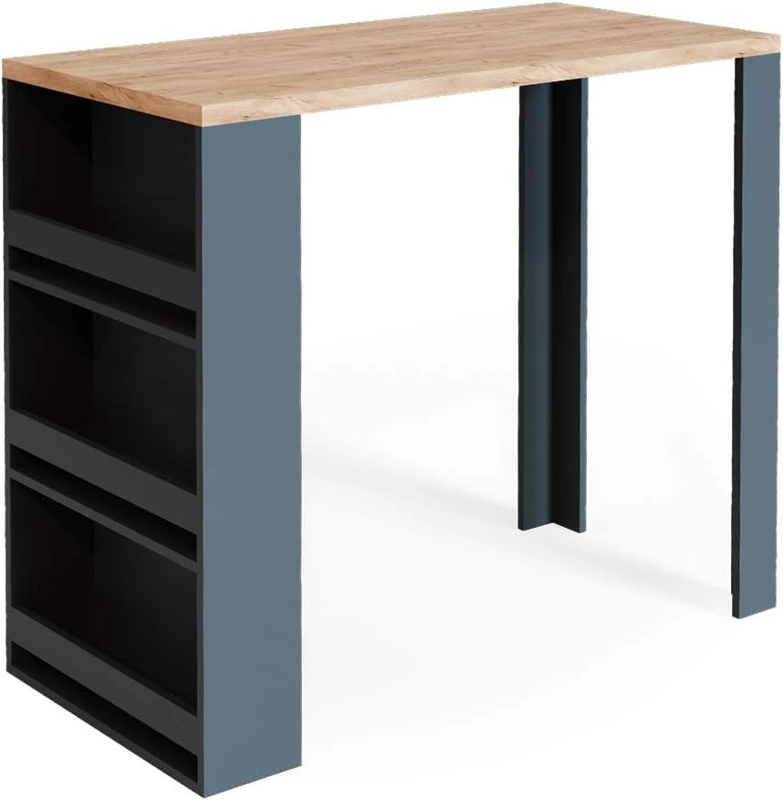 Tavolo bar alto, Rovere, 57 x 117 cm, con ripiani aperti per riporre utensili da cucina