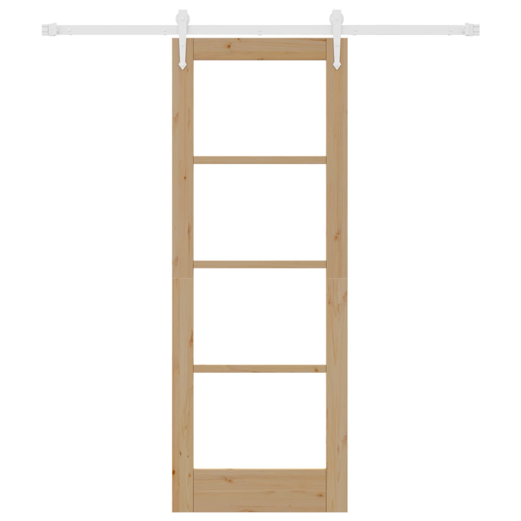 Set Porta Scorrevole  con Hardware 73.5x198.5 cm Legno Massello di Pino
