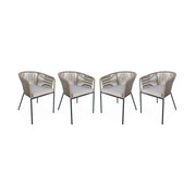 Set 4 sedie in corda e acciaio zincato, beige