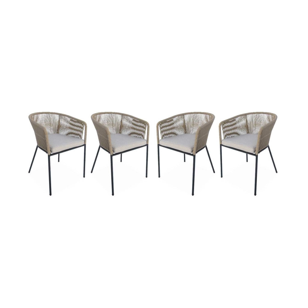 Set 4 sedie in corda e acciaio zincato, beige