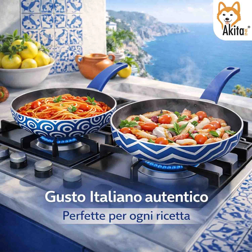 Akitaink Bis Padelle 24 28 cm Blu Decorate Linea Onde