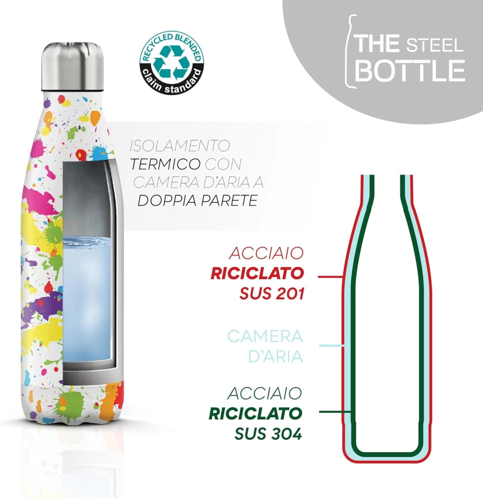 The Steel Bottle Bottiglia termica in Acciaio Inox Capacità 500 ml Chiusura Ermetica - Color Splash