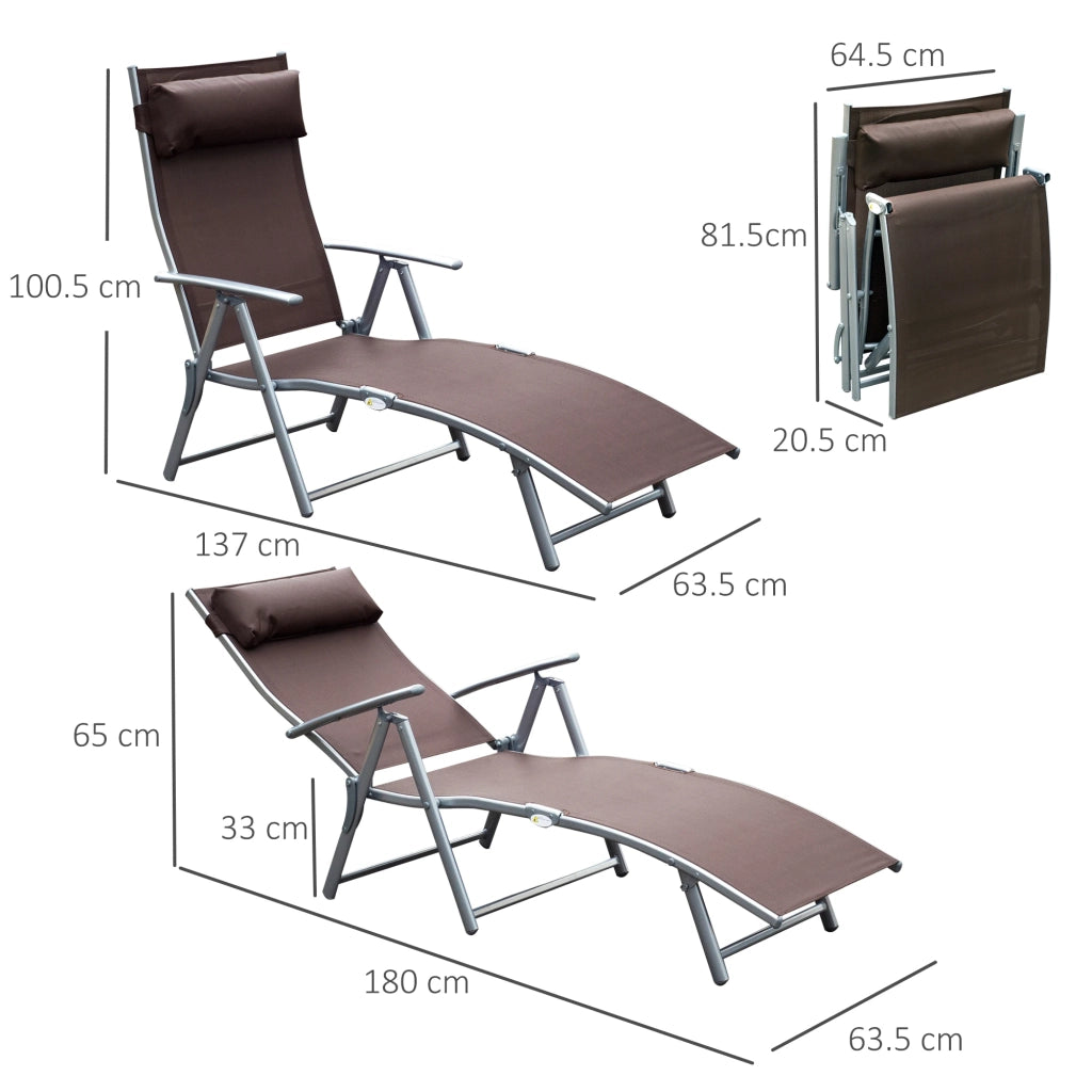 Lettino Prendisole Relax Reclinabile Pieghevole Telaio in Metallo Marrone 137x63.5x100.5 cm