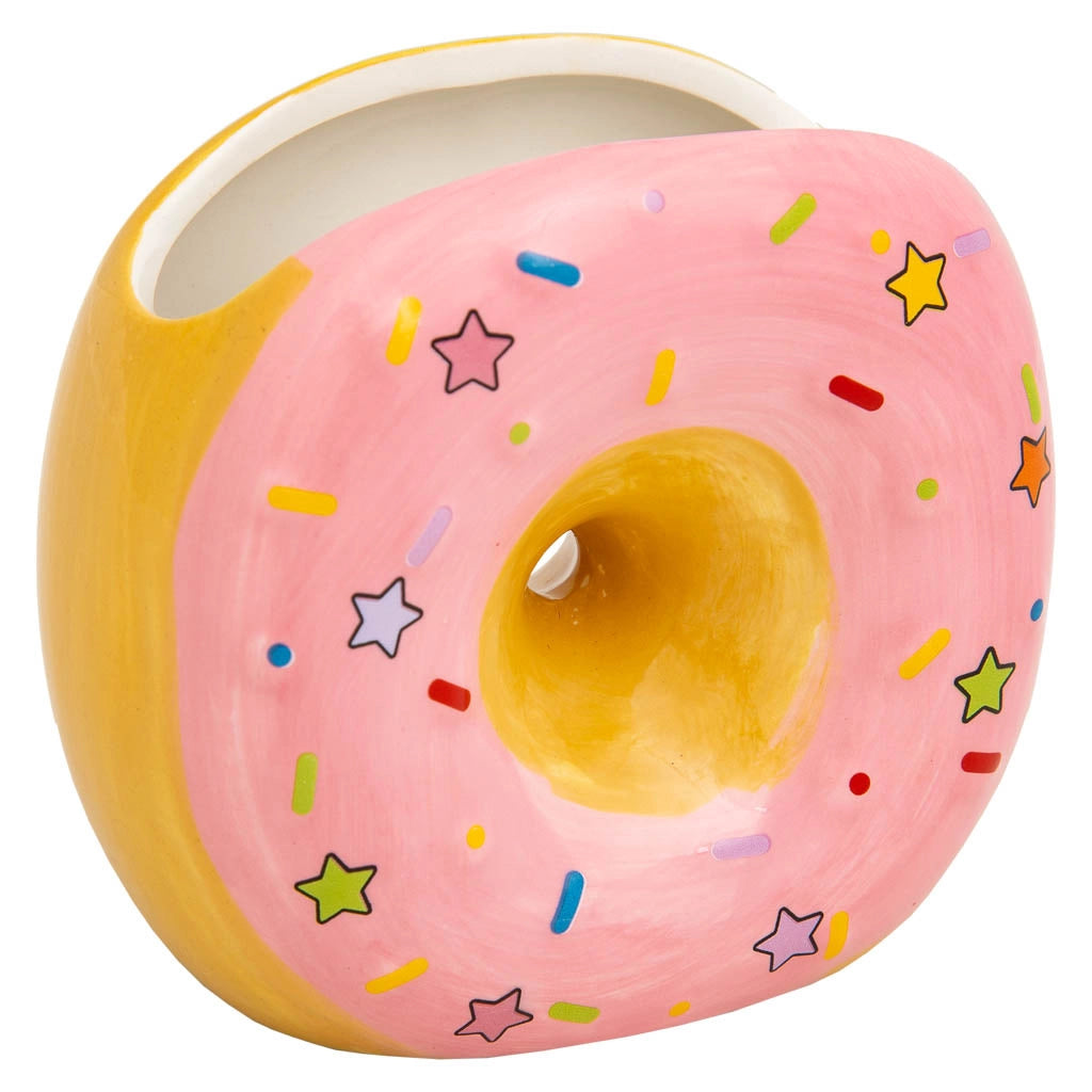 Portapenne a ciambella in ceramica rosa 11x6,5x11h