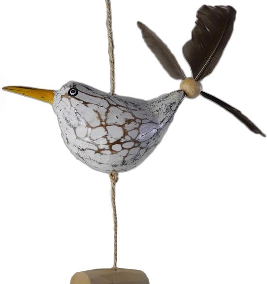 Figura di animale marino con elica a vela e 1 uccello decorativo + 2 set di vele di riserva - figura di legno per decorazione marittima per balcone o giardino