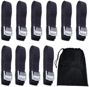 Set di cinghie di sterzo, 10 pezzi, cinghie di sterzo regolabili, cinturoni di fissaggio con tasca portacinturoni, per motocicletta, auto, rimorchi, bagaglio, carico, barca, 50 × 2,5 cm, nero