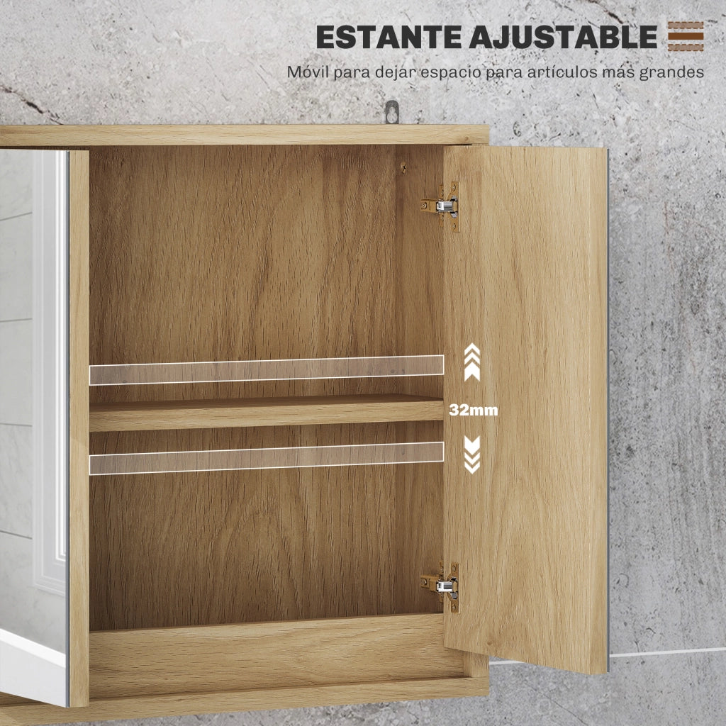 Armadietto da Bagno con Specchio ¨C zephmum ¨C Legno Naturale 48x14.5x45cm