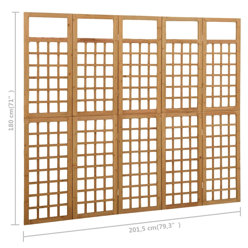 Divisorio a 5 Pannelli-Set di 5 pannelli Paravento in Legno Massello di Abete 201,5x180 cm