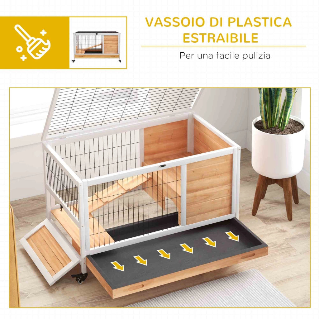 Casetta per Conigli in Legno con Rampa e Ruote ¨C Zephmum ¨C Giallo 90x53x59cm