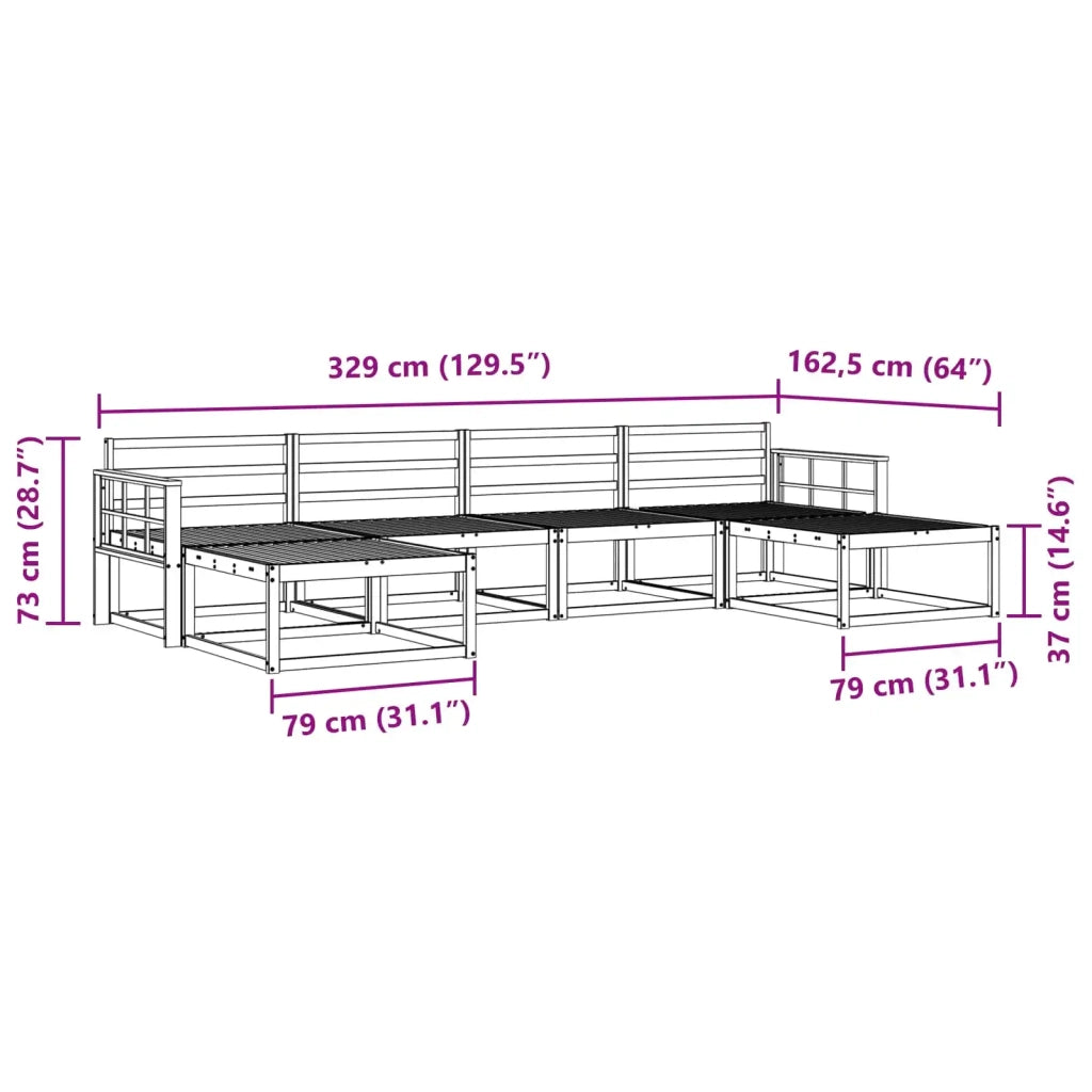 Set di divani da esterno 6 pcs Bianco Legno di Acacia Massello