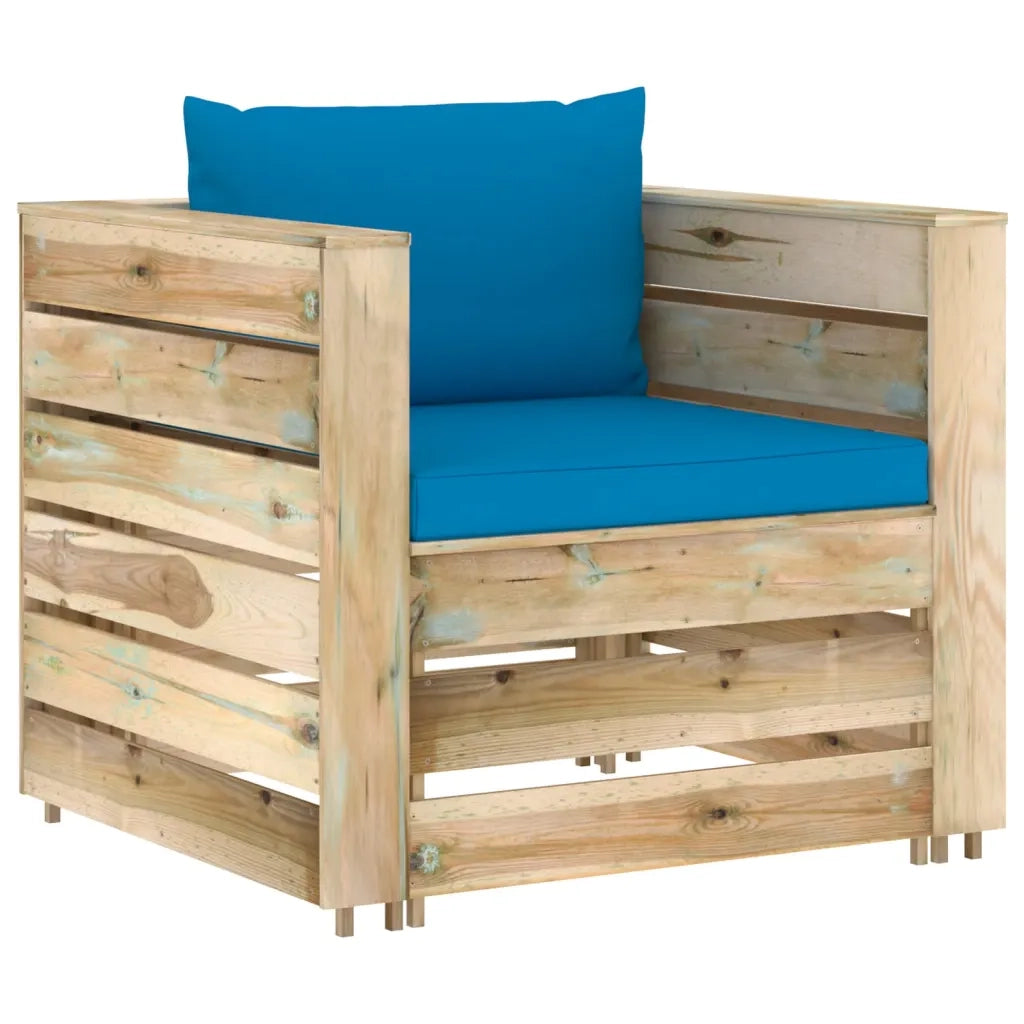Set Salotto da Giardino 2 pz | Set di Mobili da Esterno con Cuscini Legno Impregnato Verde