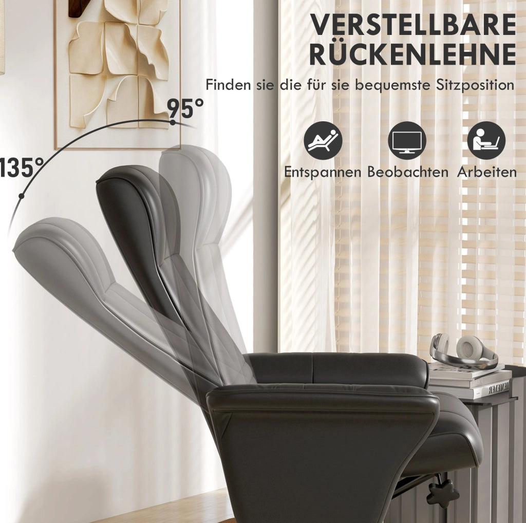 Poltrona relax girevole con poggiapiedi nera
