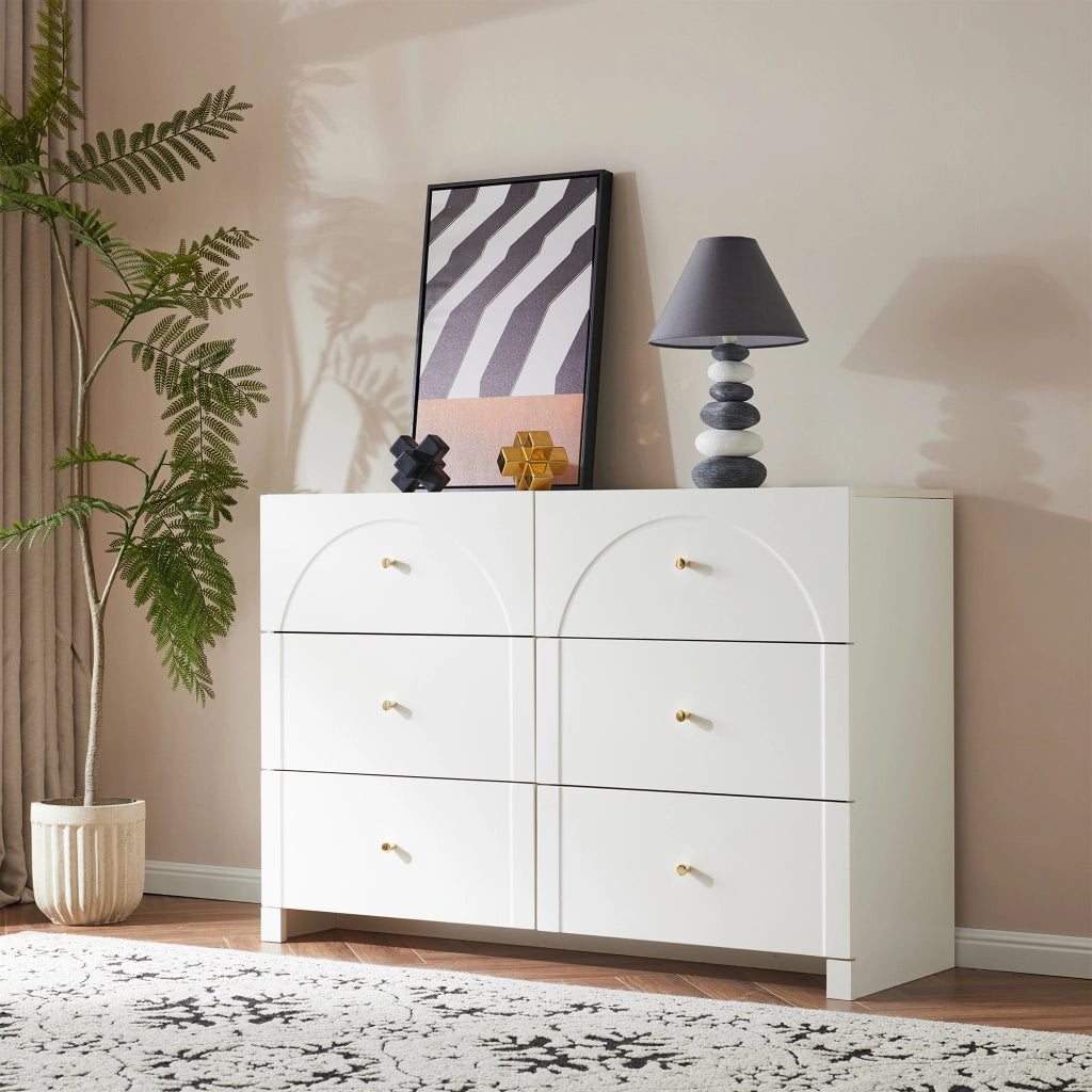 Cassettiera con 6 cassetti in legno truciolare, colore bianco crema, H82 x L120 x P40 cm