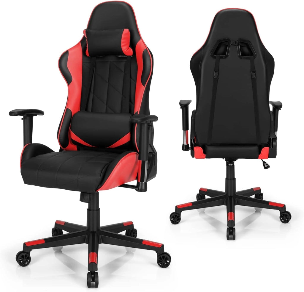 Sedia Gaming, Sedia Girevole con Regolabile Confortevole Supporto Poggiatesta e Lombare, Sedia Computer Comodo Materiale in Cotone di Alta Qualità, Carico di 150 kg, 3 Colori (rosso)