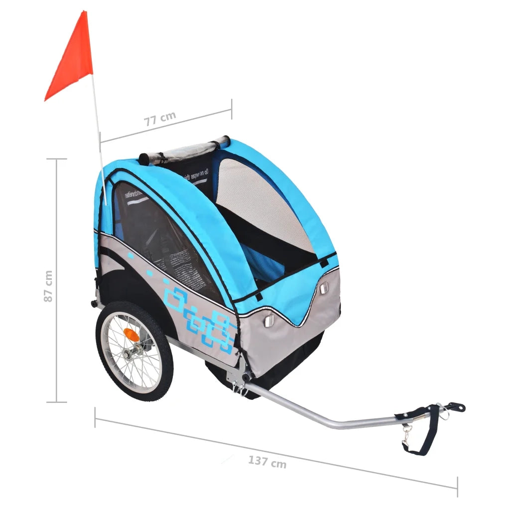 Rimorchio da Bici per Bambini Grigio e Blu 30 kg cod mxl 76790