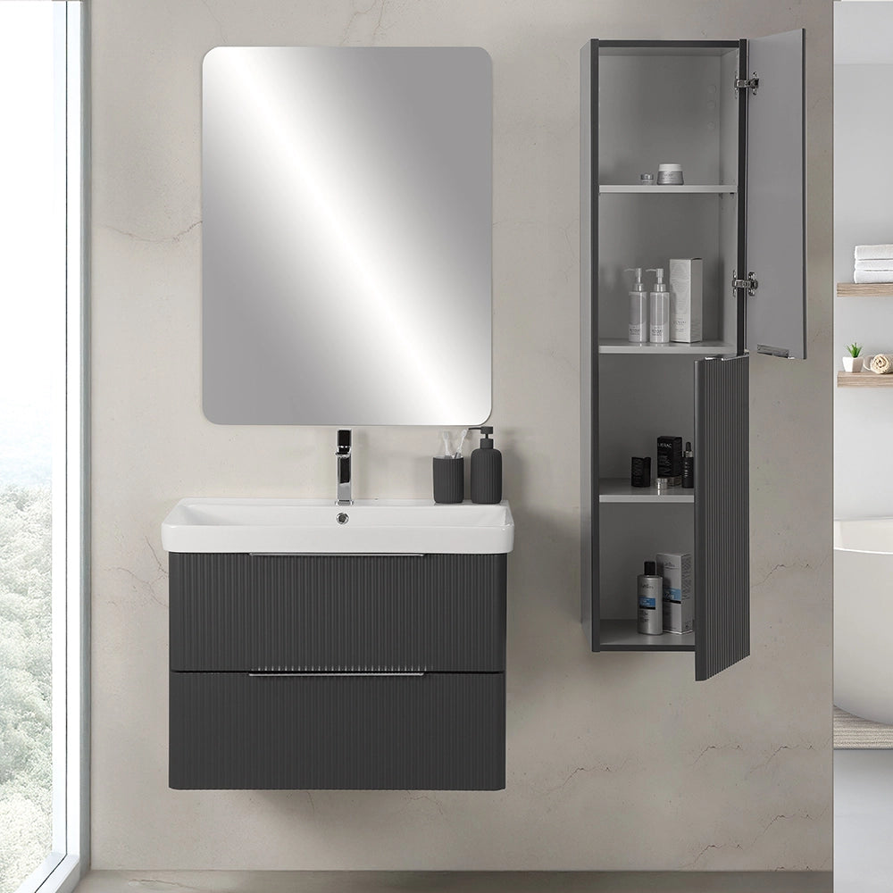Colonna bagno sospesa 140cm in antracite cannettato a 2 ante Mia