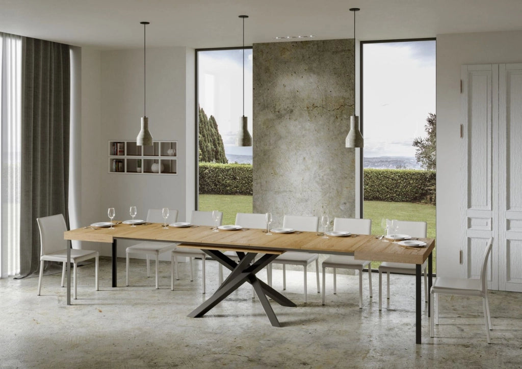 Tavolo Allungabile 120-380x90x77 cm Volantis Quercia Natura Telaio Antracite
