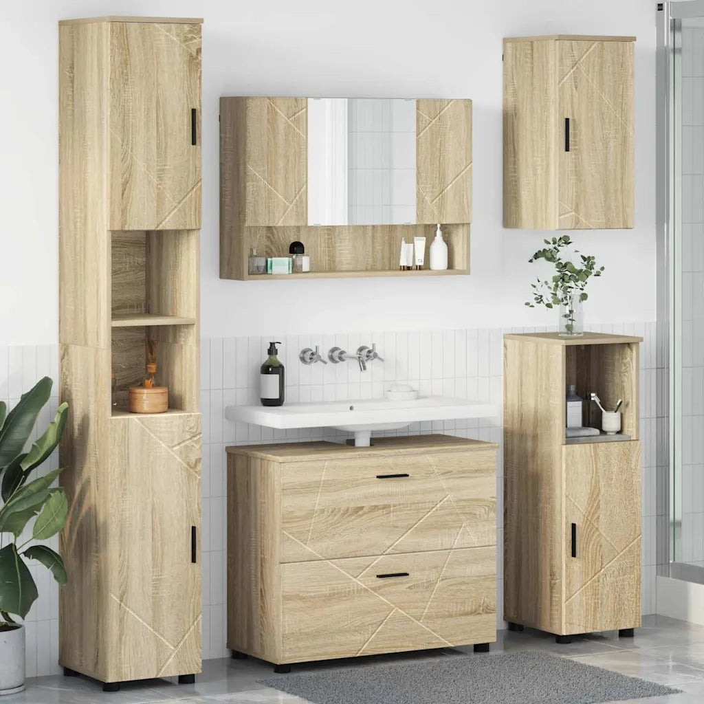 Set di mobili per il bagno con cassetto 5 pcs Rovere Sonoma 3393065