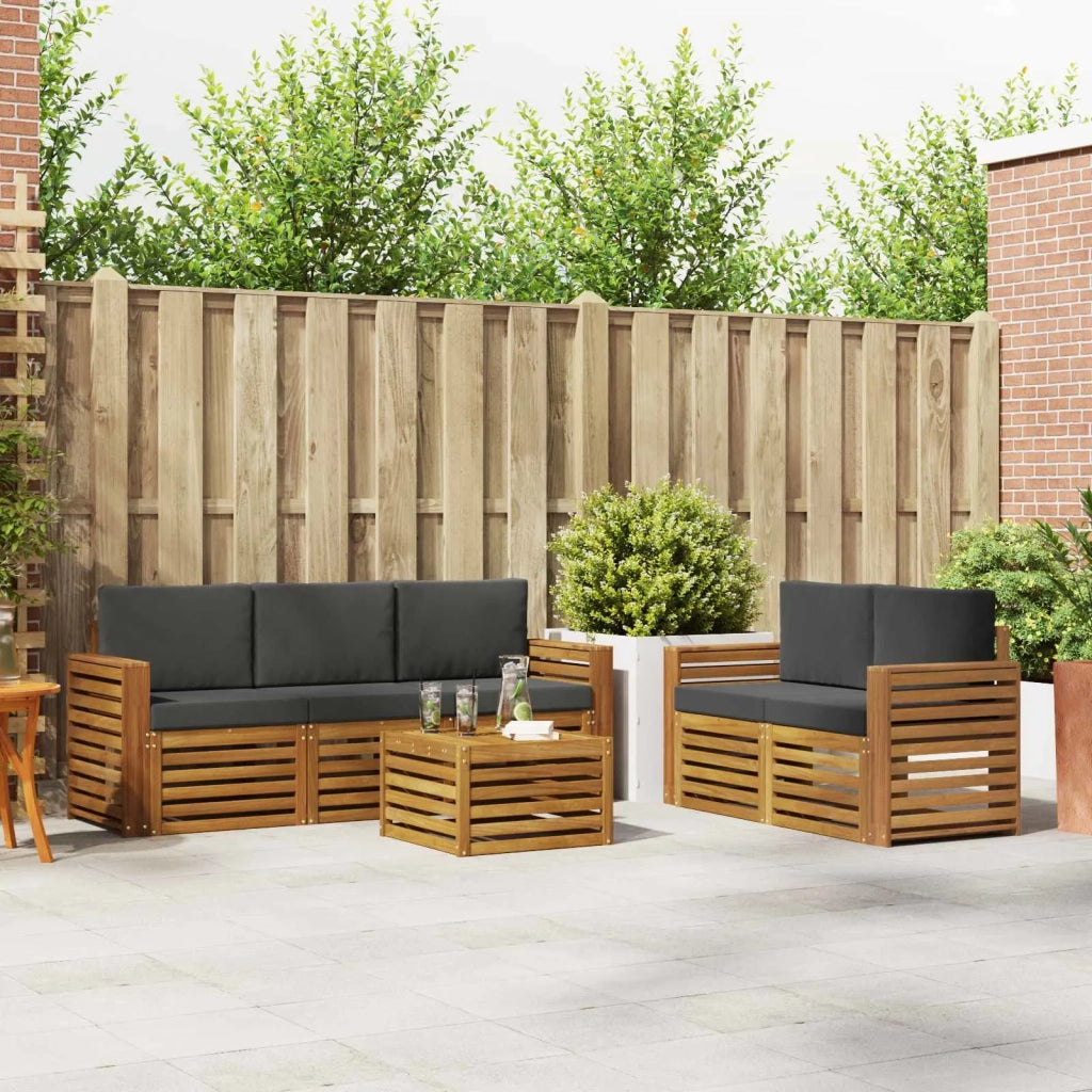 Set divani 6 pcs Naturale e Antracite Legno di Acacia Massello