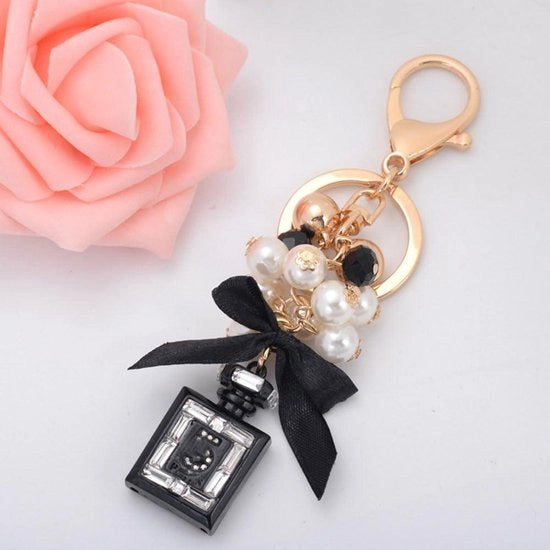 Manicotto per chiavi in diamante - Flacone per profumo - Chiusura a boog - Borsa a tracolla con perle di vetro - Manicotto per chiavi personalizzabile