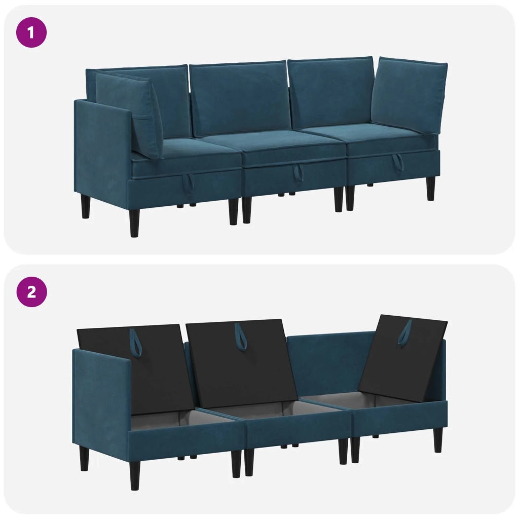 Set di mobili per il soggiorno con cuscino 3 pcs Blu Velluto