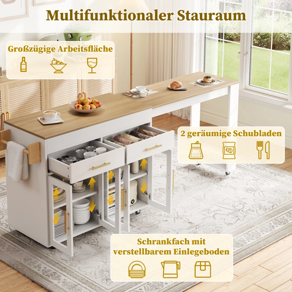 ISOLA DA CUCINA ESTRAIBILE 132,5-217 x 50 x 93 cm Bianco MDF