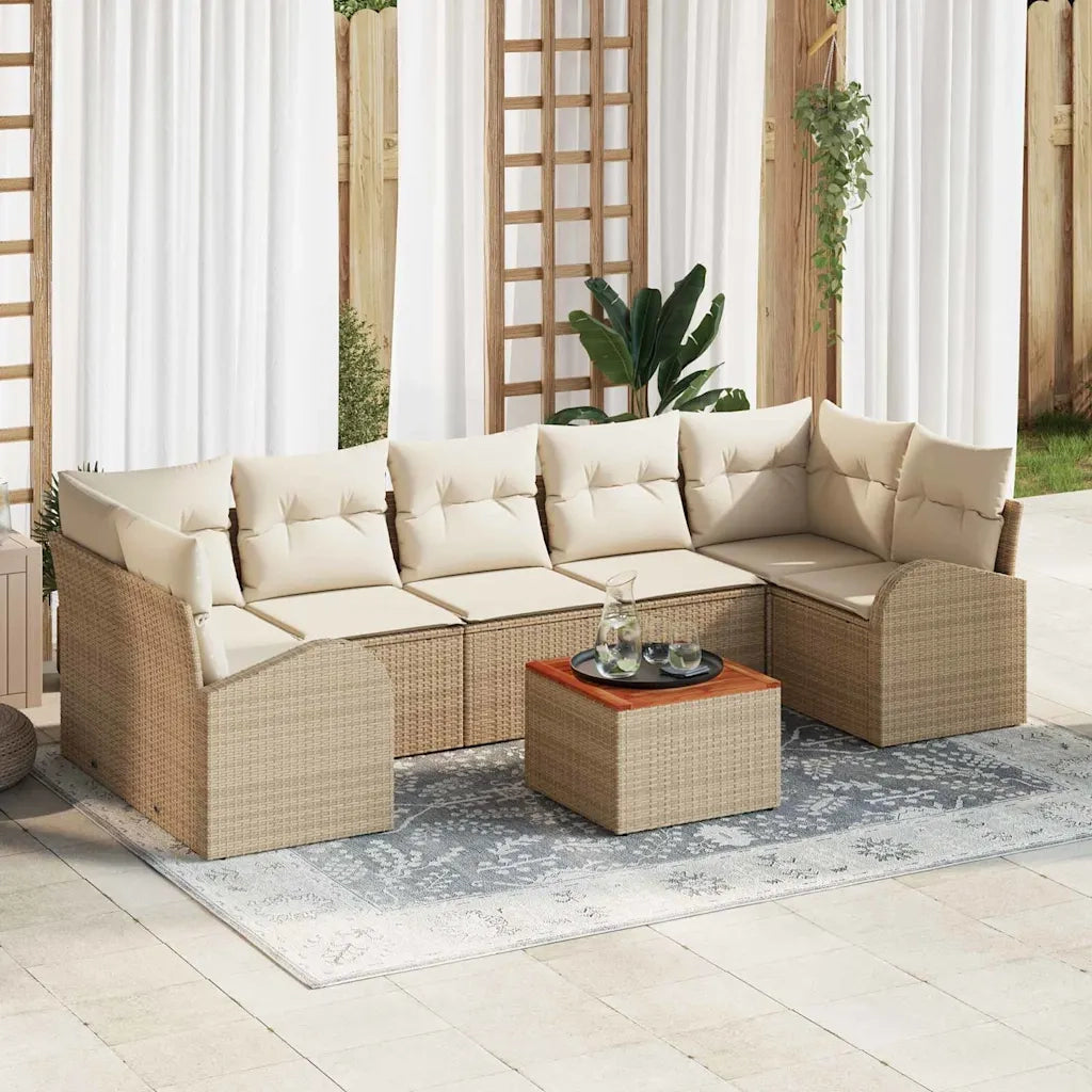 Set Divano da Giardino con cuscino 8 pcs Beige polyrattan