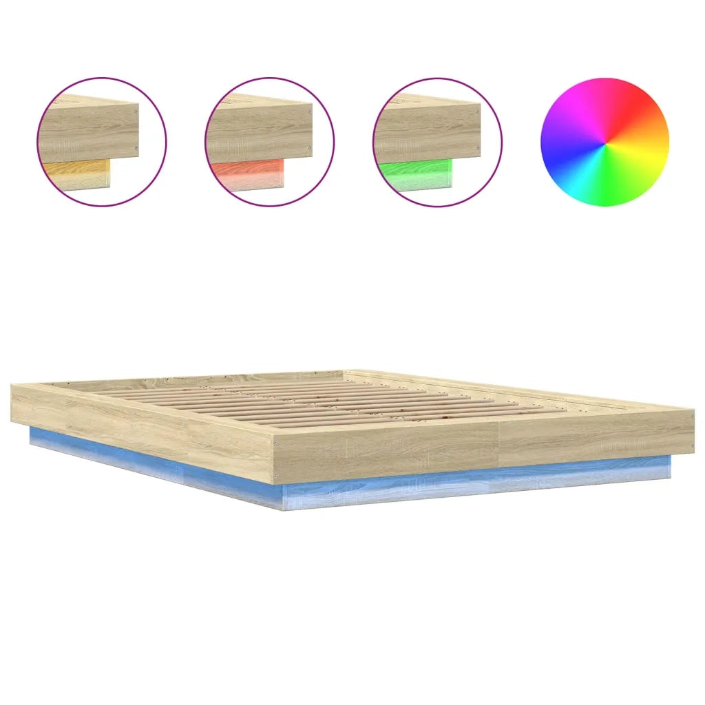 Letto matrimoniale | Letto per adulti | Giroletto Luci LED Rovere Sonoma 140x190 cm Legno Multistrato