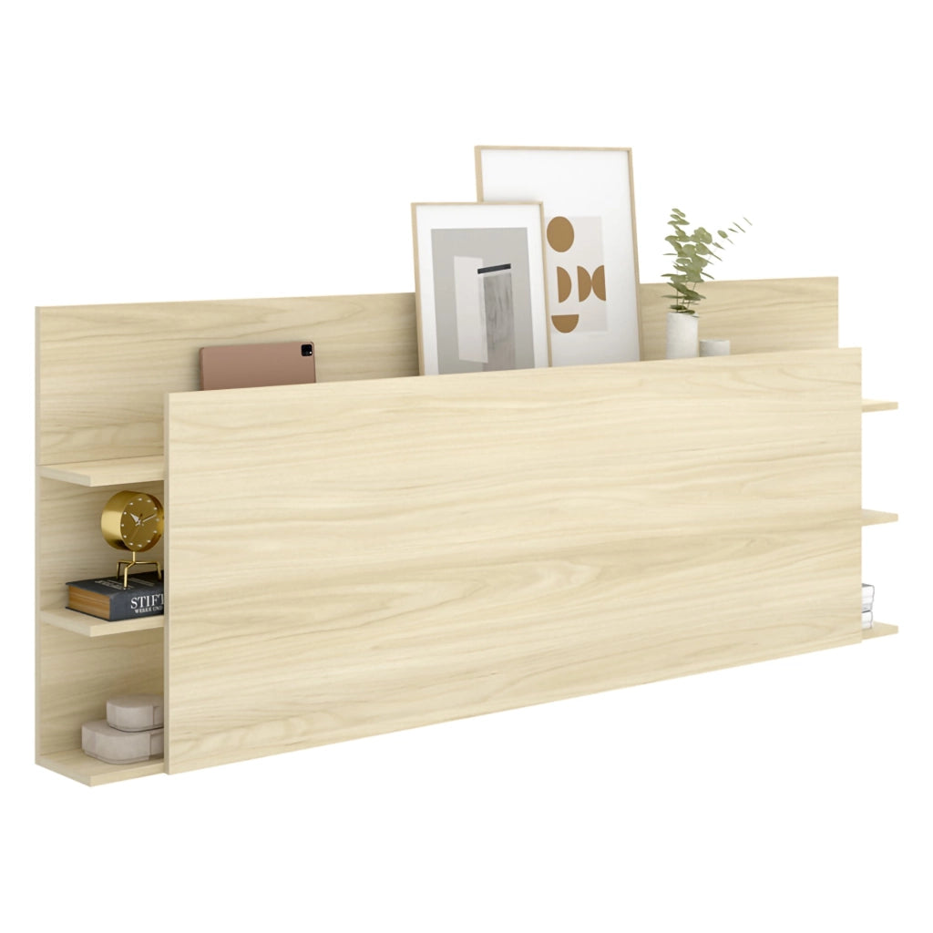 Socorro, Testiera Letto Vani Libreria, 19x181 cm Marrone Rovere