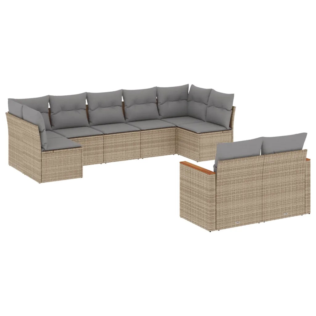 Set Divano da Giardino 9 pz con Cuscini Beige in Polyrattan 3258692