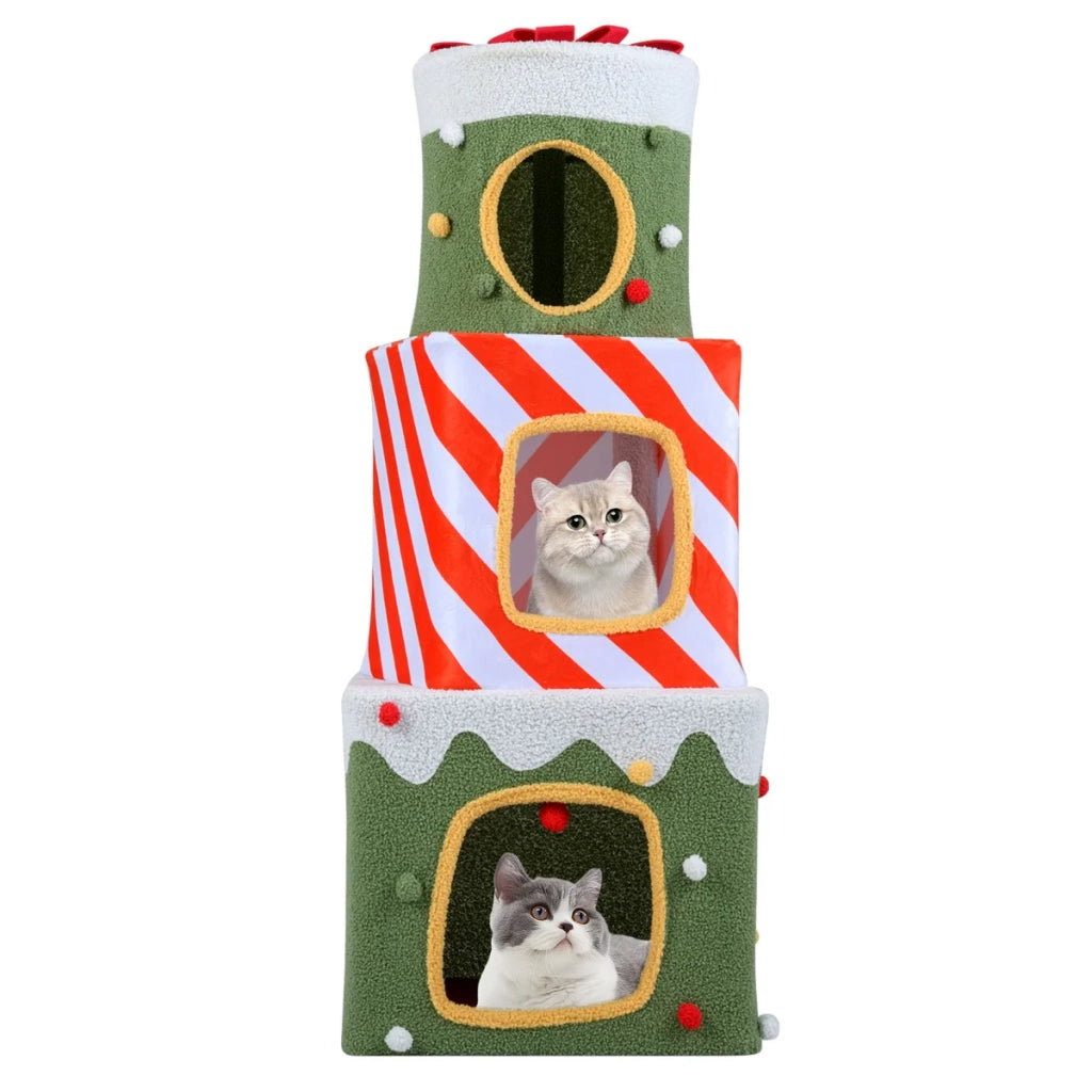 Albero per gatti di Natale stile design 49 x 49 x 120 cm 3 nascondigli giocosi atmosfera accogliente in legno composito colorato 20_0019148