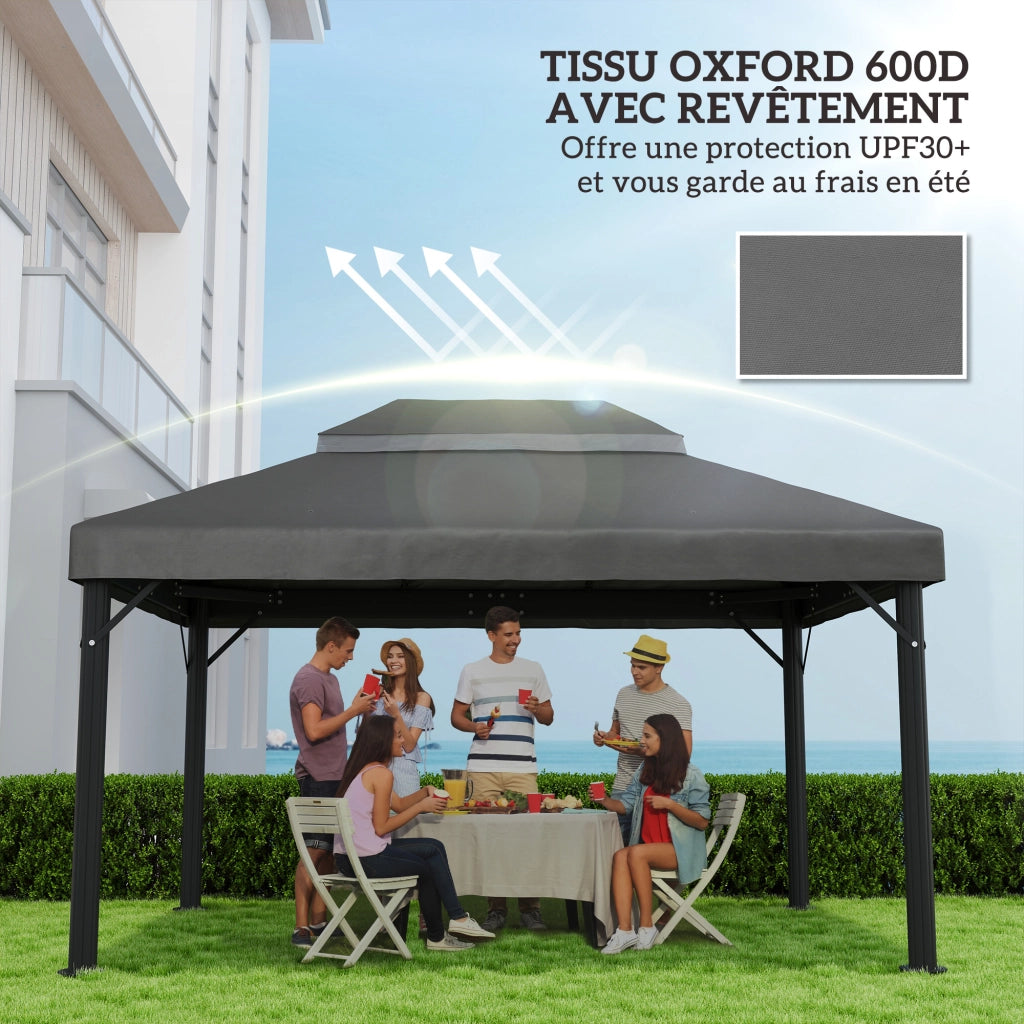 Tenda da giardino 4x3m ¨C Minimal ¨C grigio, doppio tetto, poliestere 370g/m2