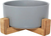 Ciotola alimentare ceramica con supporto in bambù per cani e gatti, ciotola alimentare elevata per una posizione confortevole durante il pasto e la bevanda, opzioni, capienza 850 ml (grigio)
