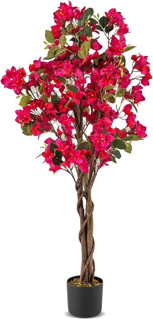 Bougainvillea Artificiale 120 cm, Albero di Buganville Finto con Fiori Aperti e Rami Realistici, Pianta Decorativa per Ingresso, Soggiorno, Ufficio, Rossa/Bianco (1, Bianco)