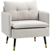 Poltrona da Salotto Moderna Rivestita in Lino con Braccioli Imbottiti e Gambe in Acciaio 76x68x80 cm Crema