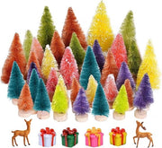 Albero di Natale Miniaturizzato con Effetto Neve Base in Legno per Decorazione di Tavolo Esposizione Finestra Fai da Te (4,5/6,5/8,5cm), 56 Pezzi