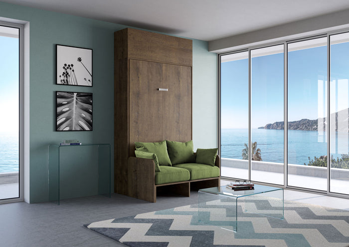 Letto Una Piazza E Mezzo A Scomparsa 120 Kentaro Con Divano E Pensile Noce e Verde