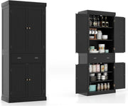 Credenza Alta da Cucina 183,5 cm, Armadio Alto a Buffet in Legno, Mobile Cucina Dispensa con Ripiani Regolabili e Cassetto, per Soggiorno, Sala da Pranzo, 76 x 40 x 183 cm (Nero)