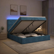 Letto Ottomano con Materasso e LED Blu scuro 200 x 200 cm 3458329