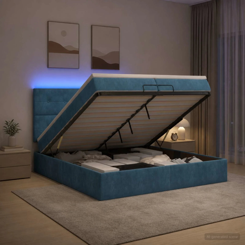 Letto Ottomano con Materasso e LED Blu scuro 200 x 200 cm 3458329