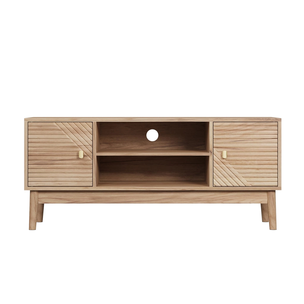 Mobile TV in stile Mid-Century con ampio spazio contenitivo, colore rovere, per TV fino a 32/45 pollici
