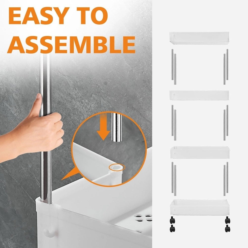 Trade Shop - Carrello Portaoggetti 4 Livelli Salvaspazio A 4 Ruote Scaffale Per Cucina Bagno -