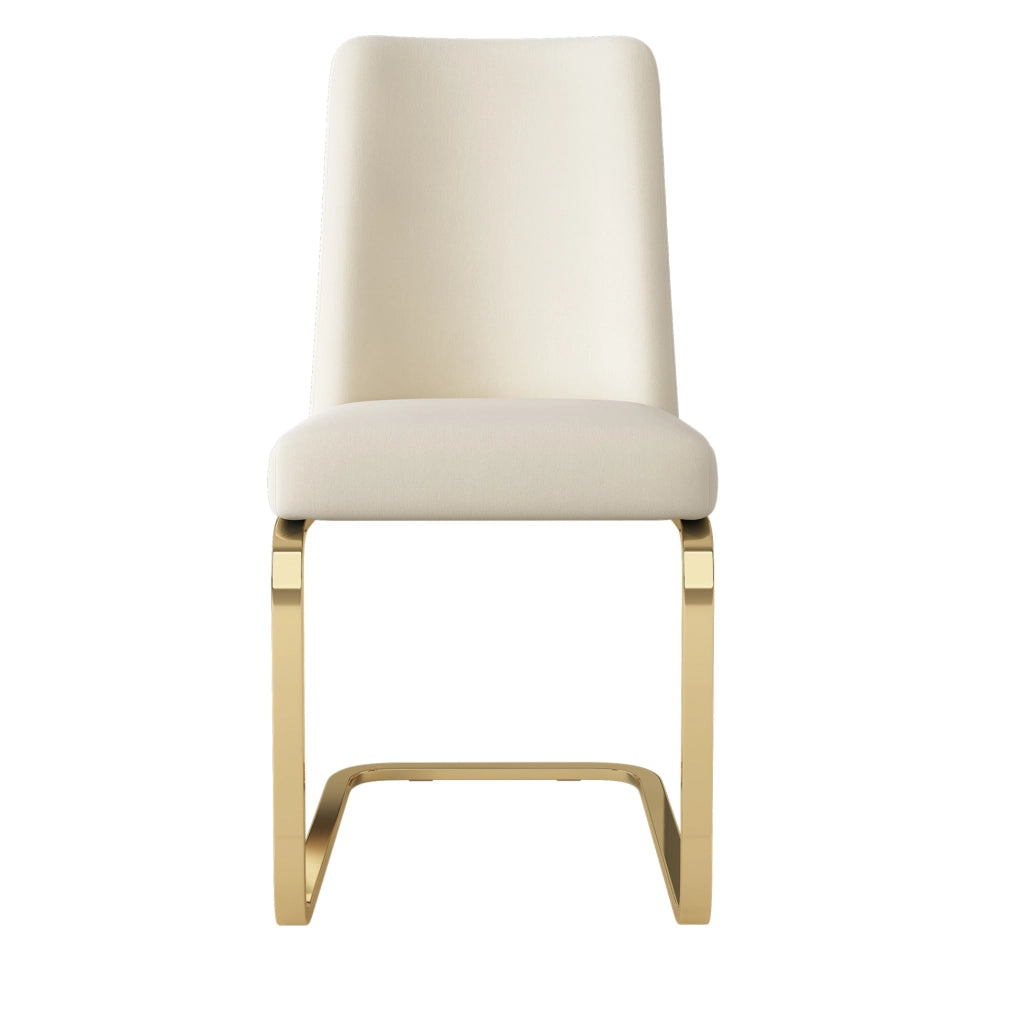 Set di 6 sedie in velluto con schienale a rombi e gambe in metallo beige