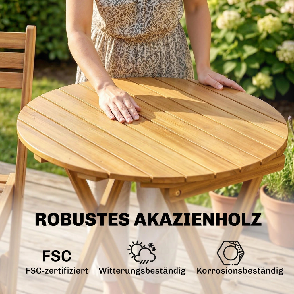 Set Giardino 3 Pezzi Legno FSC Pieghevole con Tavolo Rotondo 2 Sedie e Cuscini ¨C zephmum ¨C Grigio