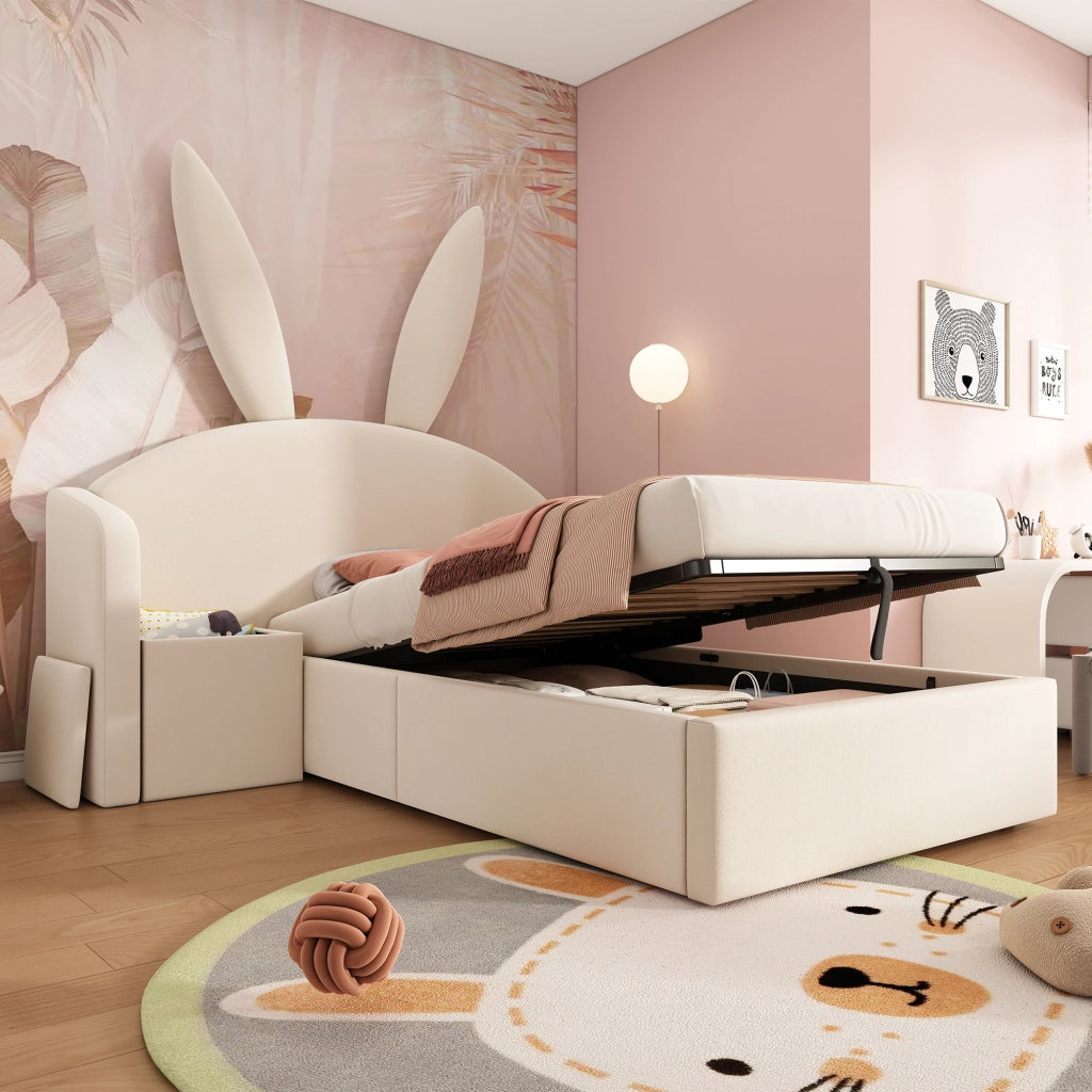 Letto imbottito idraulico 90x200 cm in velluto beige