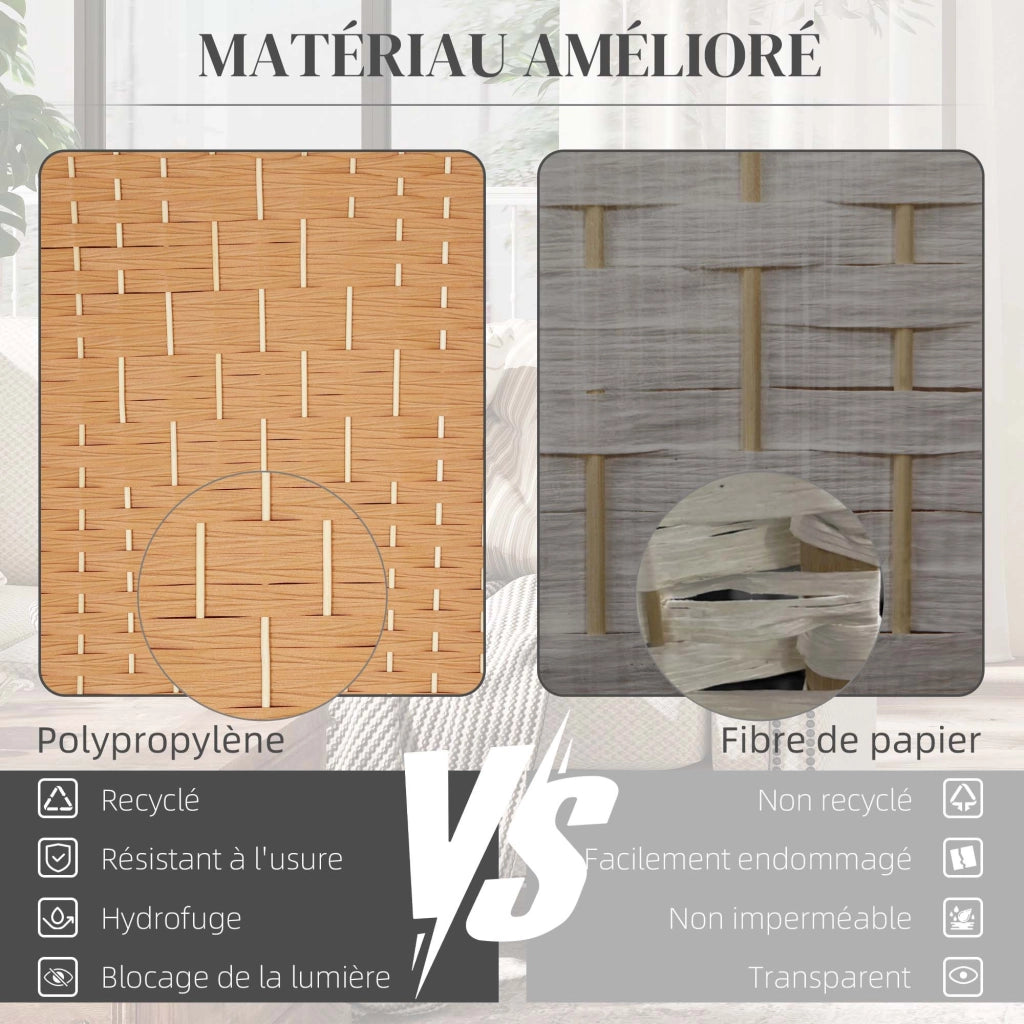 Paravent 3 Ante in Legno Pieghevole ¨C zephmum ¨C 135x180 cm Marrone Chiaro