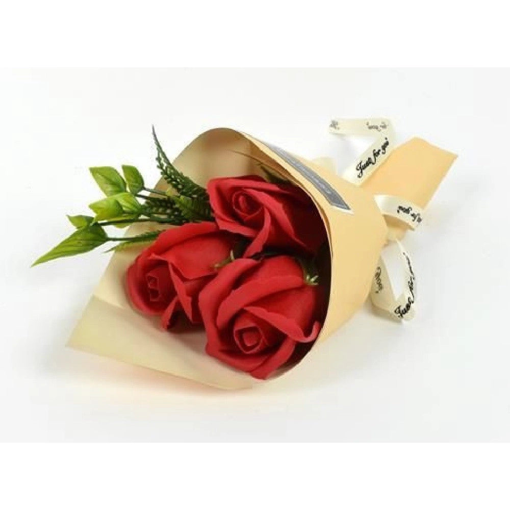 Trade Shop - Mazzo Mazzettino Bouquet Di Rose Rosse Finte Con Foglie Regalo Per San Valentino -