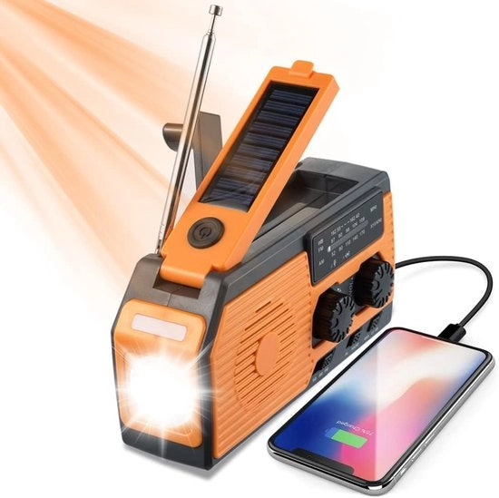 Radio solare portatile con batteria da 5000 mAh, antenna, AM/FM, funzione di ricarica USB e torcia per situazioni di emergenza e outdoor