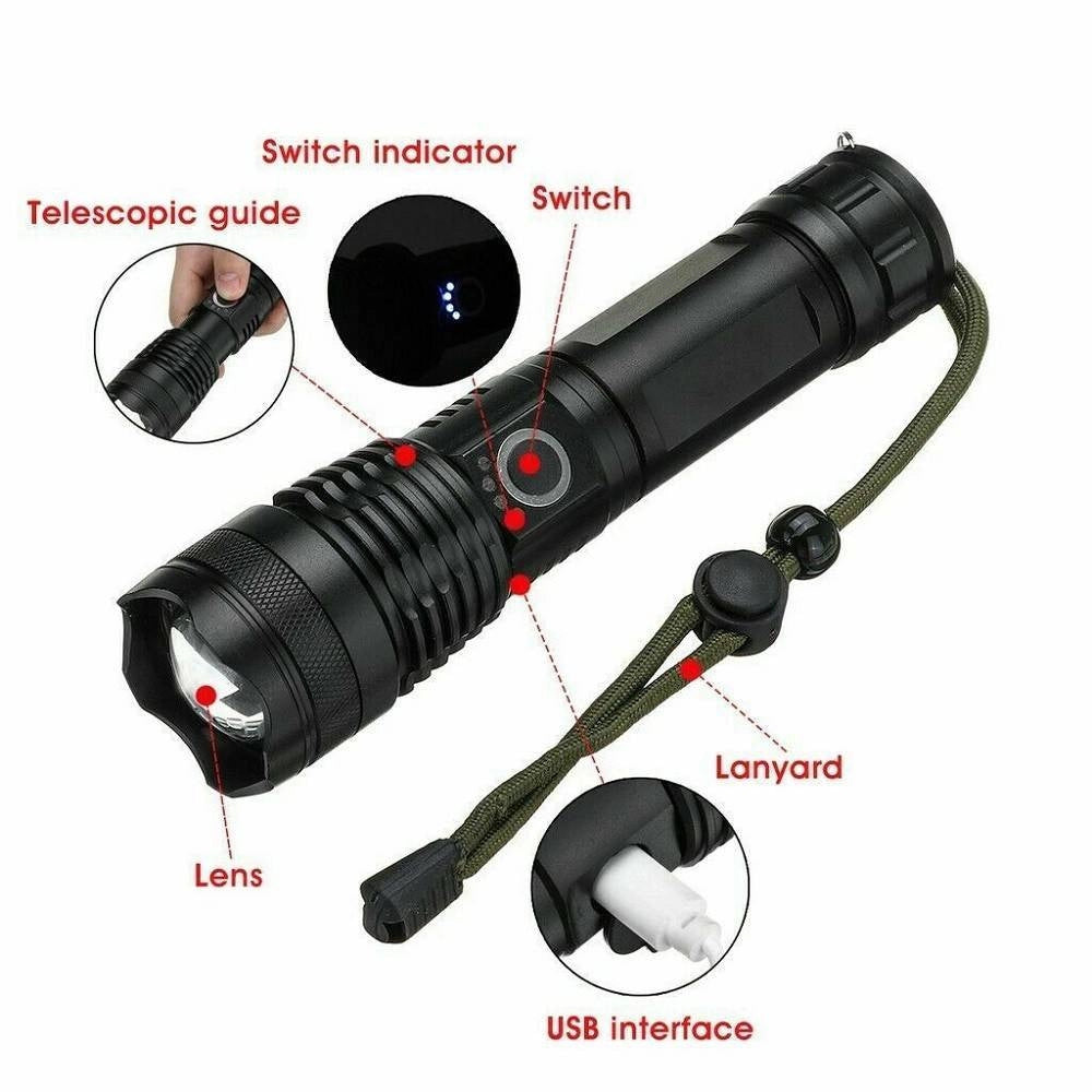 Trade Shop - Torcia Tattica/militare Led Cree T6 Ricaricabile Zoom Doppia Batteria A90-p50 -