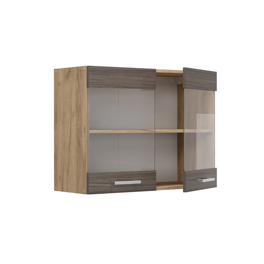 Mobile da cucina in vetro R-Line Grigio nobile/Rovere dorato 80 cm Vicco